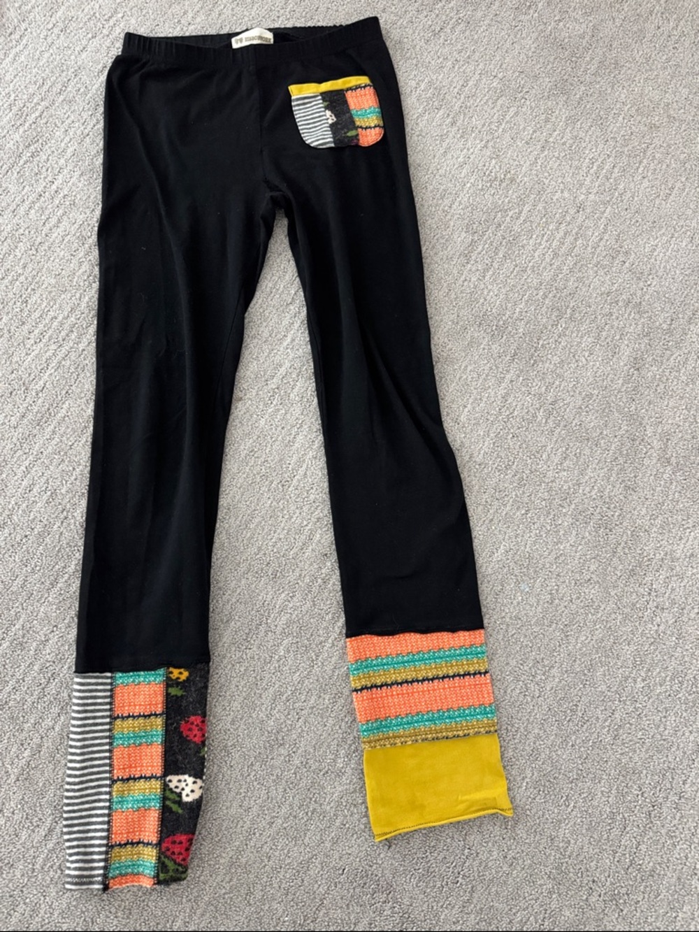 Ribbonworn Black Women’s Leggings with Colorful Trim and Pocket Sz S/M